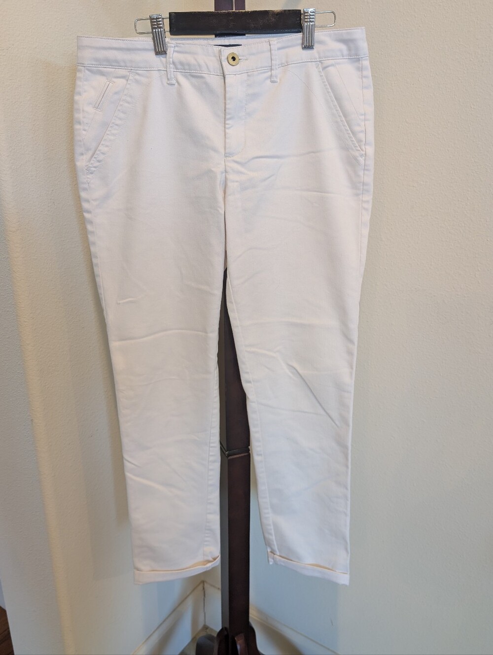 Tommy Hilfiger White Stretch Chino Pants With Cuff, Size 4
